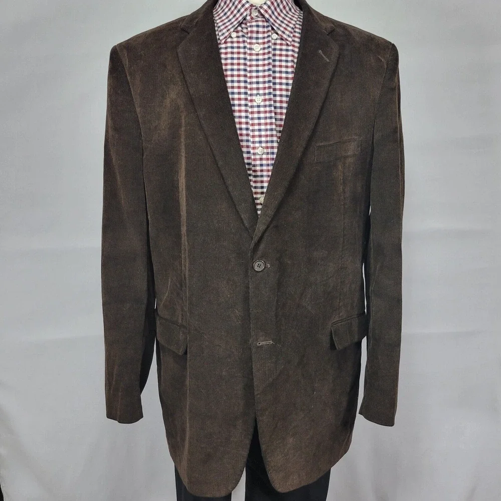Pronto Uomo Men's Sport Coat Blazer Two Button Brown Corduroy‎ Cotton Sz 48XL